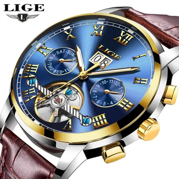 Relogio masculino Laikrodžiai Vyrams LIGE Sporto vyriški Mechaniniai Laikrodžiai Mados Verslo Automatinis laikrodis Vyras Vandeniui Odos Laikrodis