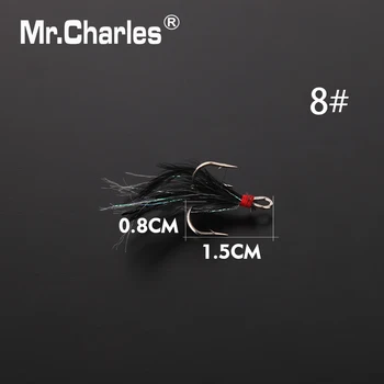 P. Charles 35647-juodos plunksnos Trigubas Kabliukas 2#/4#6#8#Koncentracija pakankamai didelis fihg Suvilioti Žvejybos Reikmenys, Žvejybos įrankiai