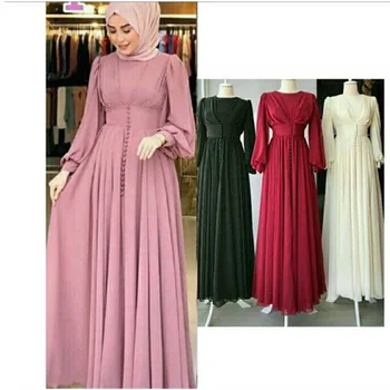 Musulmonų Suknelė, Hijab 2021 Moterų Kietas Mygtuką, Šifono Eid Mubarakas Šalies Vakarą Ilga Suknelė Arabų, Turkų Ir Islamo Drabužiai
