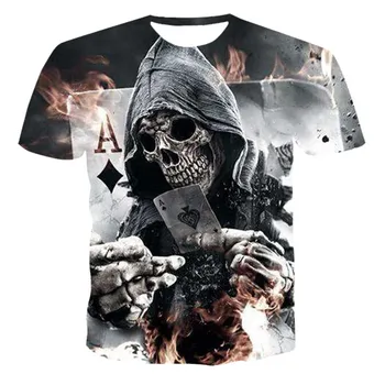 2020 metų Vasaros, Nauja, vyriški T-shirt 3D Skull & Pokerio Mados Trumpas rankovėmis Viršūnes Gatvės Apvalios Kaklo marškinėliai Unisex Atsitiktinis marškinėliai