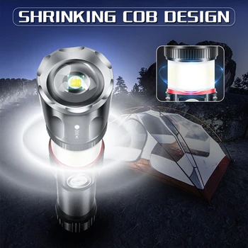 LED Žibintuvėlis USB Įkrovimo Fakelas Aplinkinių COB lempa + Uodegos magnetas dizaino High-end šviesos Paramos zoom T6 L2 4 režimai Zoom Fakelas