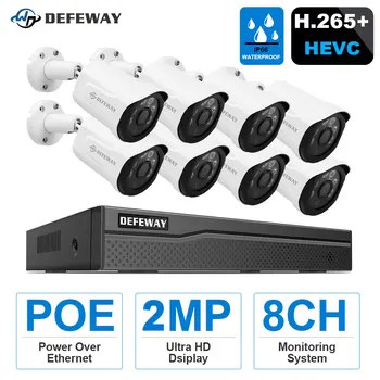 DEFEWAY H. 265+ 8CH 2.0 MP POE Saugumo kamerų Sistema, Rinkinys 8PCS HD IP vaizdo Kamera IR Lauko Vandeniui CCTV Vaizdo Stebėjimo NVR Rinkinys
