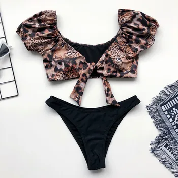 Moterų Leopardas Spausdinti Bikini Komplektas Lankas maudymosi kostiumėlį Dviejų dalių Užpildytas Liemenėlė maudymosi Kostiumėliai Paplūdimio maillot de bain Купальник Женский#gh
