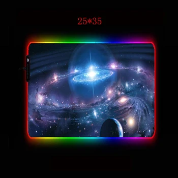 Mairuige RGB Pelės Padas Guma Non-slip LED Šviesos Krašto USB Įkrovimo Reguliuojamas XXL Visatos Planetos Alfombrilla Ordenador