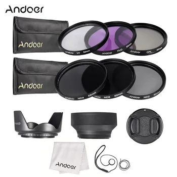 Andoer 52mm Objektyvo Filtro Rinkinys UV+CPL+FLD+ND(ND2 ND4 ND8) su Atlikti Maišelis / Objektyvo Dangtelis /Bžūp Laikiklis/Tulpių ir Guma Objektyvas Gaubtai (traukos spintos) /Audinys