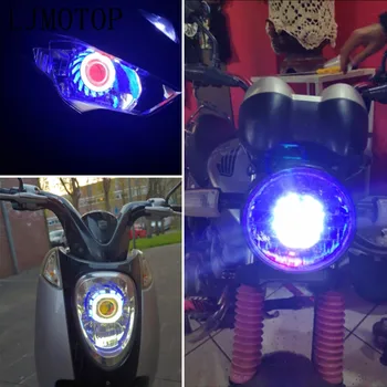 Naujausias Dual Halo Angelas Velnio Akis Motociklo priekinis žibintas 12V-85V Moto Projektoriaus Lempa Hi/Lo Pluošto 30W LED Rūko Vietoje Šviesos Motociklas