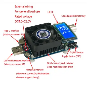 1 Pc USB Protingas Sukelti Elektroninių Apkrovos Greitai Įkrauti Testeris Paramos QC2.0/Q C3.0/AFC/FCP