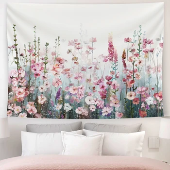 Rožinės spalvos Gėlių Siuvinėjimas Sienos Kabo Spalvinga Gėlių, Augalų, Gobelenai Šiaurės Miegamojo Kambarį Namo Apdaila 200x150 cm