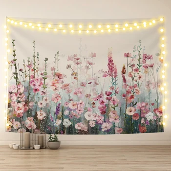 Rožinės spalvos Gėlių Siuvinėjimas Sienos Kabo Spalvinga Gėlių, Augalų, Gobelenai Šiaurės Miegamojo Kambarį Namo Apdaila 200x150 cm