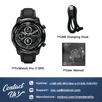 TicWatch Pro 3 GPS Dėvėti OS Smartwatch vyriški Sportiniai Žiūrėti Dual-layer Ekranas Snapdragon Dėvėti 4100 8GB ROM 3~45 Dienų Baterija