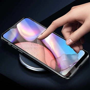 360 Magnetinio Adsorbcijos Metalo Flip Case For Samsung Galaxy A10S Dvipusis Stiklo Magnetas Dangtelį Galaxy A10S PER 10S A107F Atveju