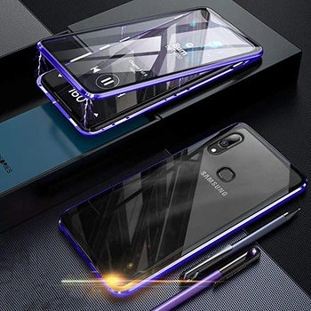 360 Magnetinio Adsorbcijos Metalo Flip Case For Samsung Galaxy A10S Dvipusis Stiklo Magnetas Dangtelį Galaxy A10S PER 10S A107F Atveju