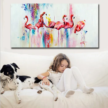 Šiaurės Gyvūnų Drobės Tapybos, Akvarelės Šešių Flamingas Plakatai ir Spausdina Sienos Meno Nuotrauką Kambarį Namų Dekoro Cuadros