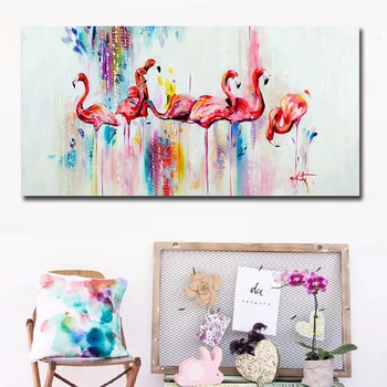 Šiaurės Gyvūnų Drobės Tapybos, Akvarelės Šešių Flamingas Plakatai ir Spausdina Sienos Meno Nuotrauką Kambarį Namų Dekoro Cuadros