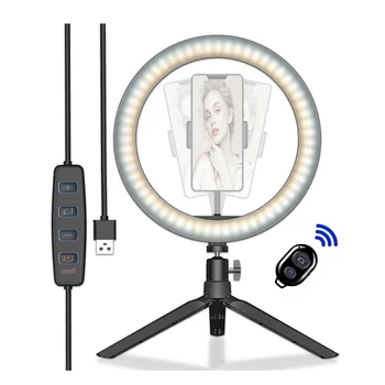 10 Colių Stalinį LED Šviesos Žiedas su Mini Trikojis Stovas ir Telefono Laikiklis Klipas Selfie Lempa su Bluetooth Nuotolinio USB Kištukas Video