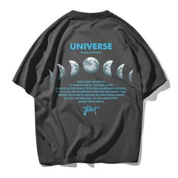 Mados Mėgėjams Pora Juokinga Mėnulis Žemės Print T Marškinėliai Vyrams Qulity Medvilnės Viršuje Tee Hip-Hop Juoda Balta Rausva, Violetinė T-shirt