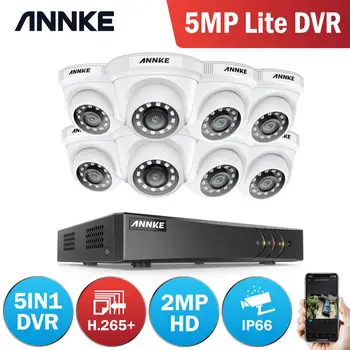 ANNKE 8CH 2MP HD Vaizdo Apsaugos Sistemos H. 265+ 5in1 5MP DVR Lite 4X 8X 1080P Dome (Lauko sąlygoms atsparios CCTV Saugumo Kamerų Komplektai