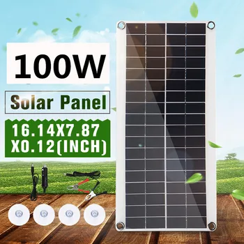 100W 18V Portable Solar Panel Dvigubas USB Power Banko Valdybos Išorės Baterija Įkraunama Saulės Elementų Valdybos Krokodilas Įrašus Automobilinis įkroviklis