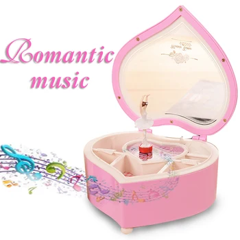 Širdies Formos Music Box Ballerina Šokių Muzikos Plastikinių Papuošalų Dėžutė Karuselė Ranka Skriejikas Music Box Gimtadienio Dovana