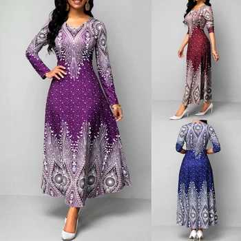 2020 Naujas Mados Musulmonų Suknelė Moterims Dubajus Abaja Spausdinti Suknelė Ponios Islamo Drabužius Maroko Kaftan Ilgas, Maxi Plus Size