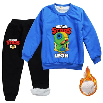 Vaikai medvilnės kailio striukė nustatyti brawls žvaigždžių vaikas hoodie palaidinukė žaidimas leonas anime drabužiai kelnės su vilna kalėdų dovana