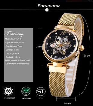 Forsining Mechaninė Automatinė Moteriški Laikrodžiai Top Brand Prabangus Diamond Kūrybos Surinkite Aukso Akių Vandeniui Mados Moteriški Laikrodžiai