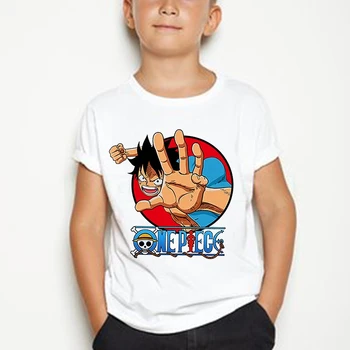 Mados Anime Spausdinti Vaikai medvilnės marškinėliai Juokinga One Piece Dizainas trumpomis Rankovėmis Marškinėlius Gilrs Berniukų Vasaros Viršūnes Vaikams Drabužių