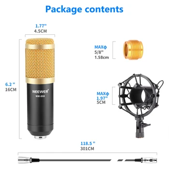 Neewer NW800 Mikrofonas, Įskaitant: NW-800 Profesinės Kondensatoriaus Mikrofonas+Shock Mount+Putų Kepurė+Mikrofonas, Maitinimo Kabelis