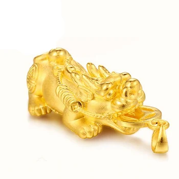 Grynas 24K Geltonojo Aukso Pakabukas 3D 999 Gold Dragon Sūnus Pixiu Pakabukas