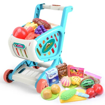 3WBOX modeliavimas prekybos centruose, pirkinių krepšelis vagonėlį supjaustyti vaisiai daržovės dovanos miniatur maisto virtuvė apsimesti žaisti žaislų, maisto gaminimas