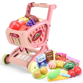 3WBOX modeliavimas prekybos centruose, pirkinių krepšelis vagonėlį supjaustyti vaisiai daržovės dovanos miniatur maisto virtuvė apsimesti žaisti žaislų, maisto gaminimas