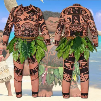 3PCS Moana Maui Tatuiruotė Marškinėliai+Kelnės Helovinas Suaugusiųjų Mens Cosplay Kostiumas Apranga