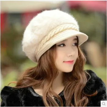 Nauja Stiliaus Moteris Beretė Skrybėlės Triušio Plaukų Megzti Moterų Beretės Žiemą Šilta Kepurė Boina Feminina nemokamas pristatymas mažiausios kainos
