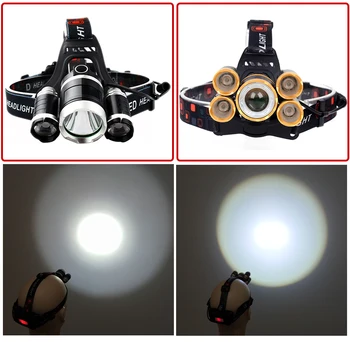 Galingas LED Šviesų Žibintai 5 T6 Galvos Lempos Galia Žibintuvėlis Žibintuvėlio Lemputės 2x 18650 Baterija 30W 4 Režimai, Ličio Jonų