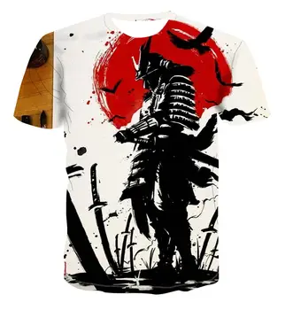 Populiarus mados 3D marškinėliai vyriški animacinių filmų Samurajus gatvės stiliaus trumpomis rankovėmis atsitiktinis viršuje s-6xl 2020 m.