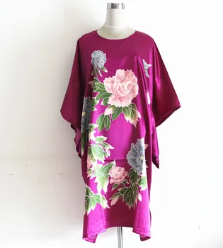 Spausdinti Violetinė Moterų Šilko, Viskozės Kimono Madingas Gėlių Chalatas, Vonios Suknelė Kinijos Senovinių Namų Suknelė Pajama Pižamą Plius Dydis 6XL