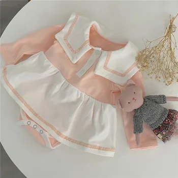 Rudenį Kūdikiui ilgomis Rankovėmis Bodysuits Spalvų Atitikimo Sailor Apykaklės Bodysuits Princesė Dress Nuskaitymo Drabužius baby girl drabužiai