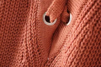 Drabužių UVRCOSUVRCOS Moterų Megztinis ilgomis Rankovėmis V-Kaklo Nėrinių Šiltas Juodas Megztinis Ilgas Megztinis Femme, Mados Trikotažas
