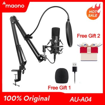 MAONO AU-A04 USB Mikrofono Rinkinį Profesinės Podcast Kondensatoriaus Mikrofonas Su Skrybėlę PC Karaoke, Youtube Įrašymo Studijoje Mikrofon