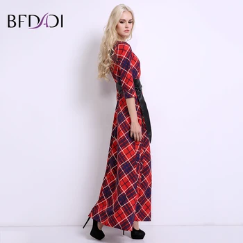 BFDADI Prekės ženklo moterys pledas spausdinti ilga suknelė rusijos stiliaus moterų Atsitiktinis palaidų Su diržais Maxi suknelė vestidos vasaros suknelė BF032