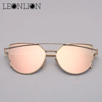 LeonLion 2021 Veidrodis, Cat eye Akiniai nuo saulės Moterims Derliaus Metalo Atspindintys Stiklai Moterims Prekės ženklo Dizaineris Gafas De Sol Mujer