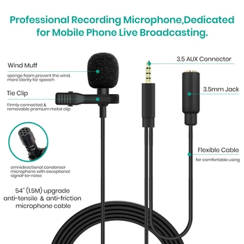 Lavalier Atvartas Mikrofonas 2in1 su Ausinių Lizdas Professional Clip-On su Įvairiakryptė Kondensatoriaus Mikrofonas ir Stebėjimo, Įėjimo