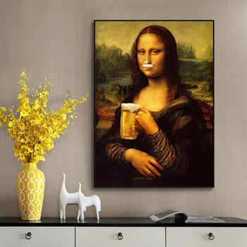 Abstrakti Klaidingą Įdomus Mona Lisa Gerti Alaus Meno Tapybos Drobės Plakatai ir Spausdinimo Sienos Meno Nuotrauką Kambarį Namų Dekoro