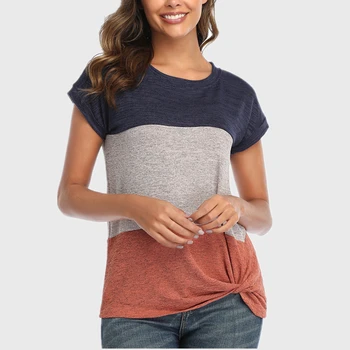 Dryžuotas marškinėliai Moterims Atsitiktinis Trumpas Rankovės Vasaros Viršūnes Tee Marškinėliai 2020 M., O Moterys-kaklas Tees Mados Mazgas vatos Pagaliukai Tee Lady
