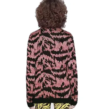 2019 M. Pavasarį Atsitiktinis Mezgimo Tigras Modelio Megztinis Moterims Rožinė Puloveriai) Su Ilgomis Rankovėmis Žiemos Mados Megztiniai