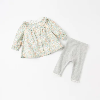 DBM16823 dave bella pavasario kūdikių mergaičių mielas gėlių appliques drabužių rinkiniai vaikams mados ilgomis rankovėmis komplektai vaikams 2 vnt kostiumas