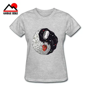 Yin Yang dizaino moterų marškinėliai ghibli charakterio Moterų trumpomis Rankovėmis Gamtos Pusiausvyrą Beveidis ne veido mononoke Viršūnes Tees Harajuku