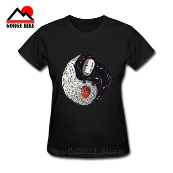 Yin Yang dizaino moterų marškinėliai ghibli charakterio Moterų trumpomis Rankovėmis Gamtos Pusiausvyrą Beveidis ne veido mononoke Viršūnes Tees Harajuku