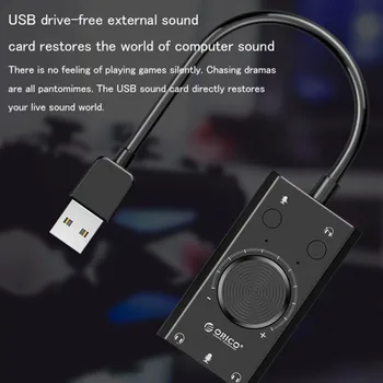 Nešiojamas USB Išorinių Garso Kortelių, 2 In 1 Ausinės, Mikrofonas Su 3 Uostų Reguliuojamas Išėjimo Tūrio 