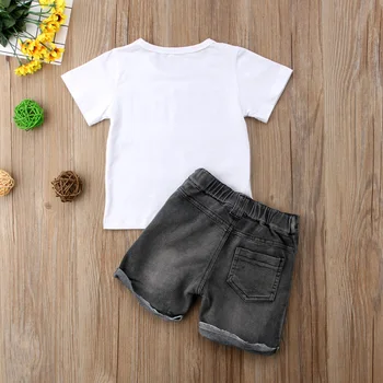 Naujas Mados Atsitiktinis Bamblys Vaikų Berniukų, Mergaičių Drabužius trumpomis Rankovėmis Spausdinti Vasaros Viršūnes T-shirt Džinsinio audinio Kelnės Komplektus 1-6T